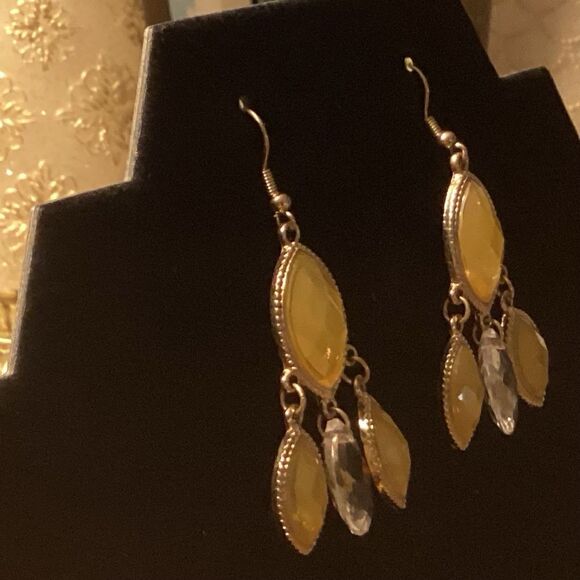 Rounded Diamond Drop Earrings in Goldtone - Picture 3 of 6